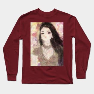 Girl's Portrait with Long Hair Impressionist Painting Long Sleeve T-Shirt